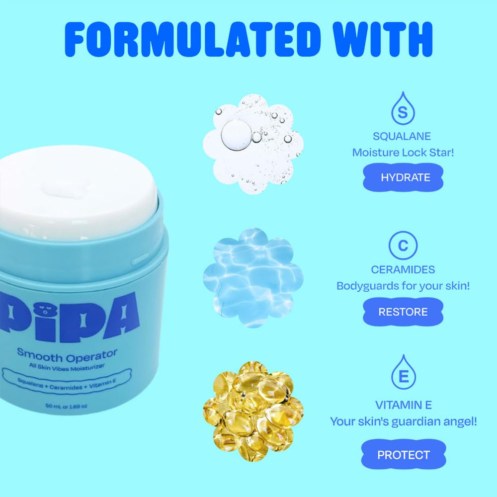 Pipa Smooth Operator pediatrician-approved label signals safe daily kids skincare.