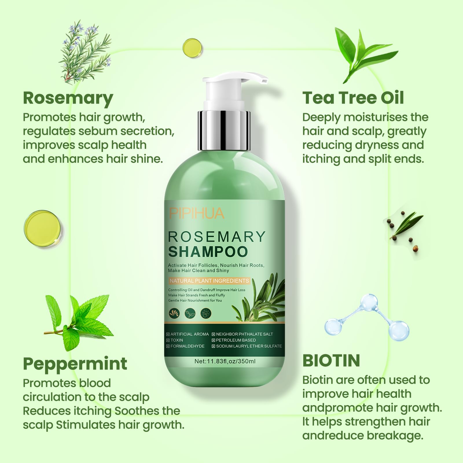 PIPIHUA Rosemary Shampoo biotin ingredient highlight suggests potential density support