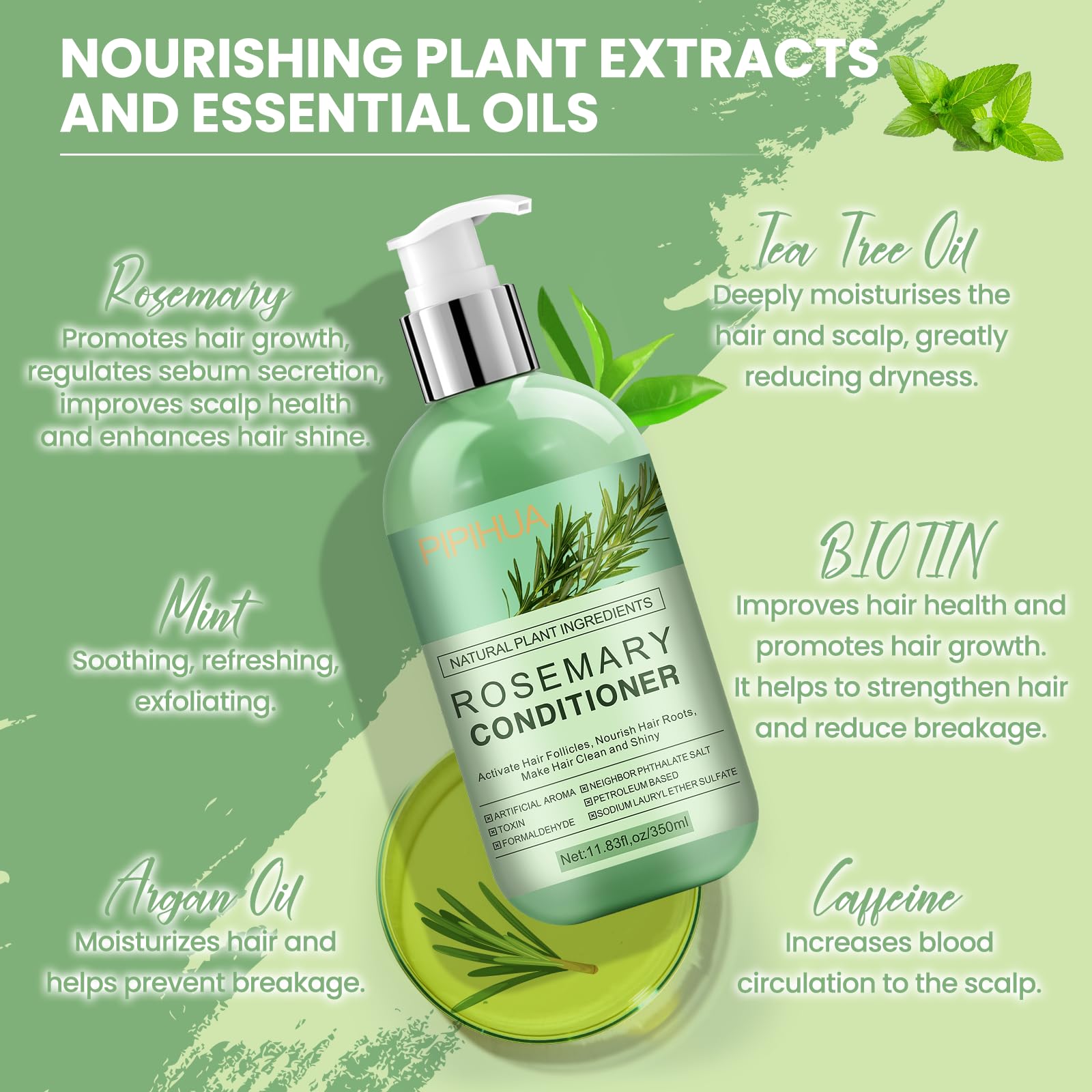 PIPIHUA Rosemary Conditioner mint leaves convey refreshing sensory experience.