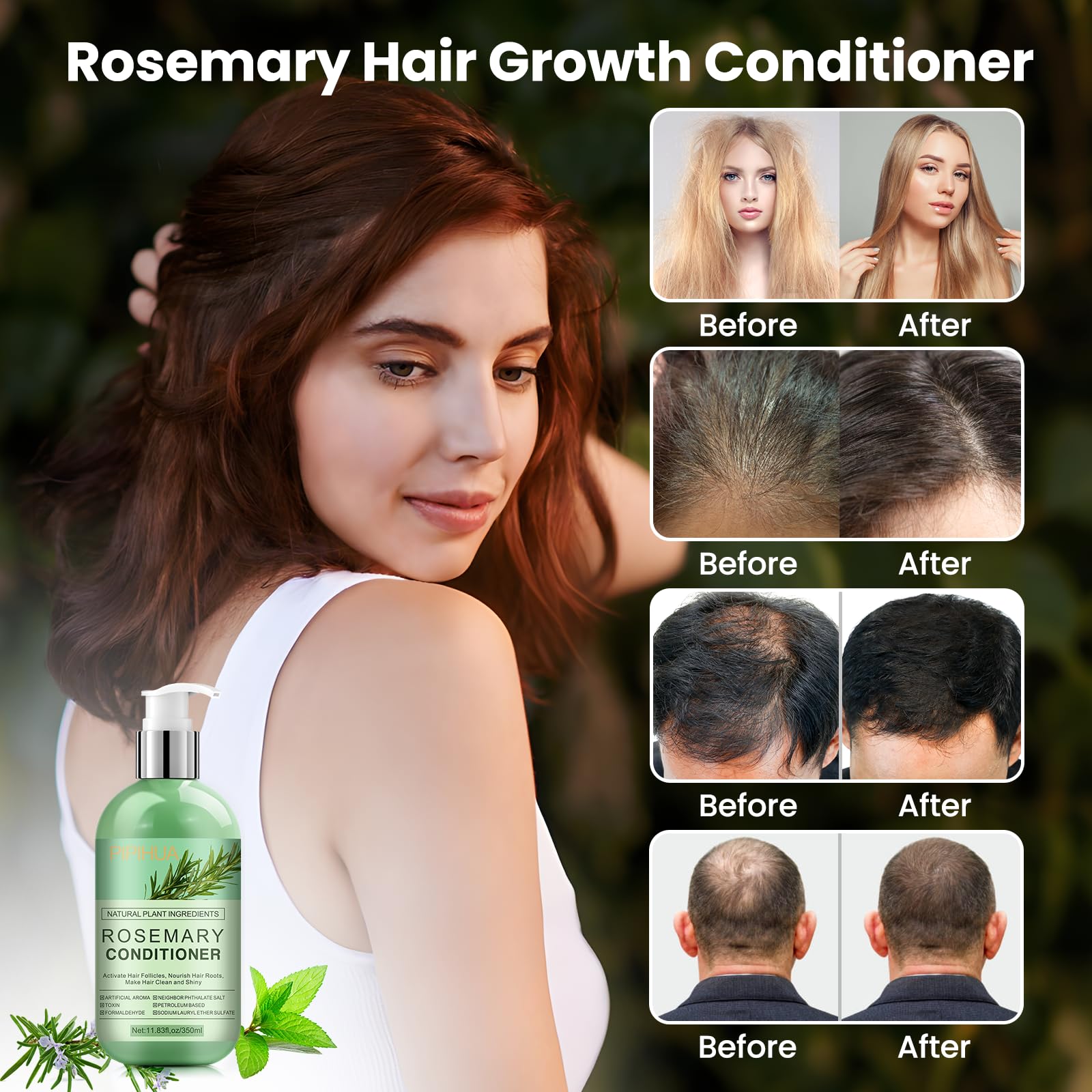 PIPIHUA Rosemary Conditioner texture swatch reveals smooth, nourished hair after use.