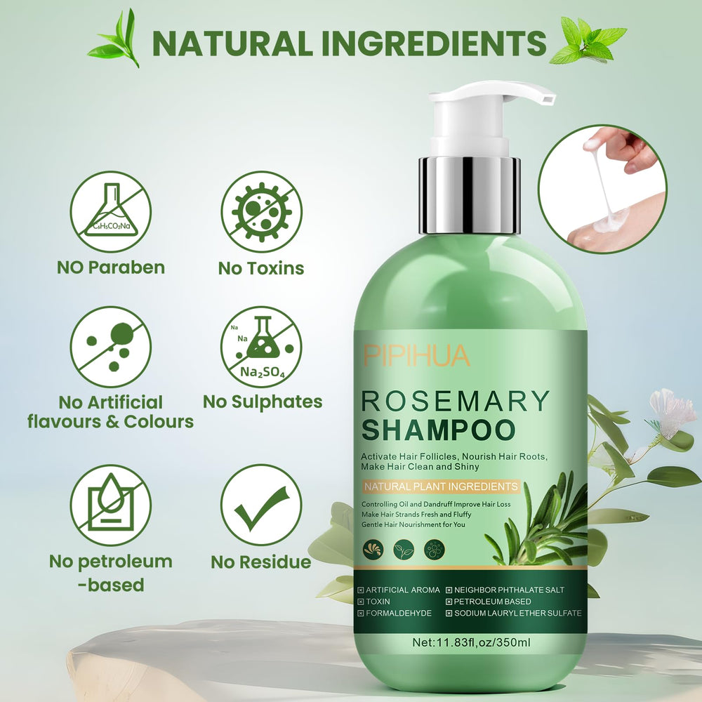 PIPIHUA Rosemary Shampoo on wet hair demonstrates cleansing and moisture delivery