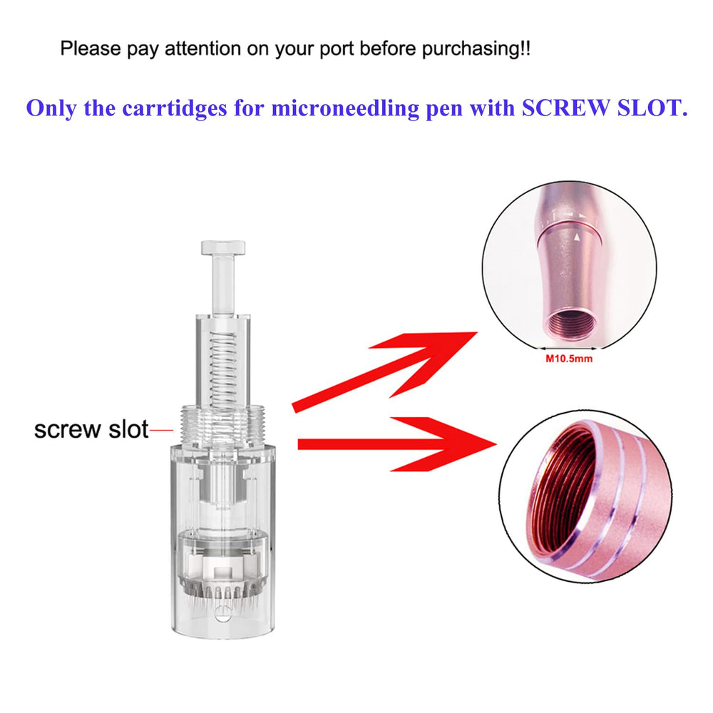 PIPM microneedling cartridges with screw-slot fit securely with compatible Derma Pen