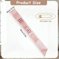 Piriuuo rose gold birthday sash side view emphasizes durable satin and comfortable fit