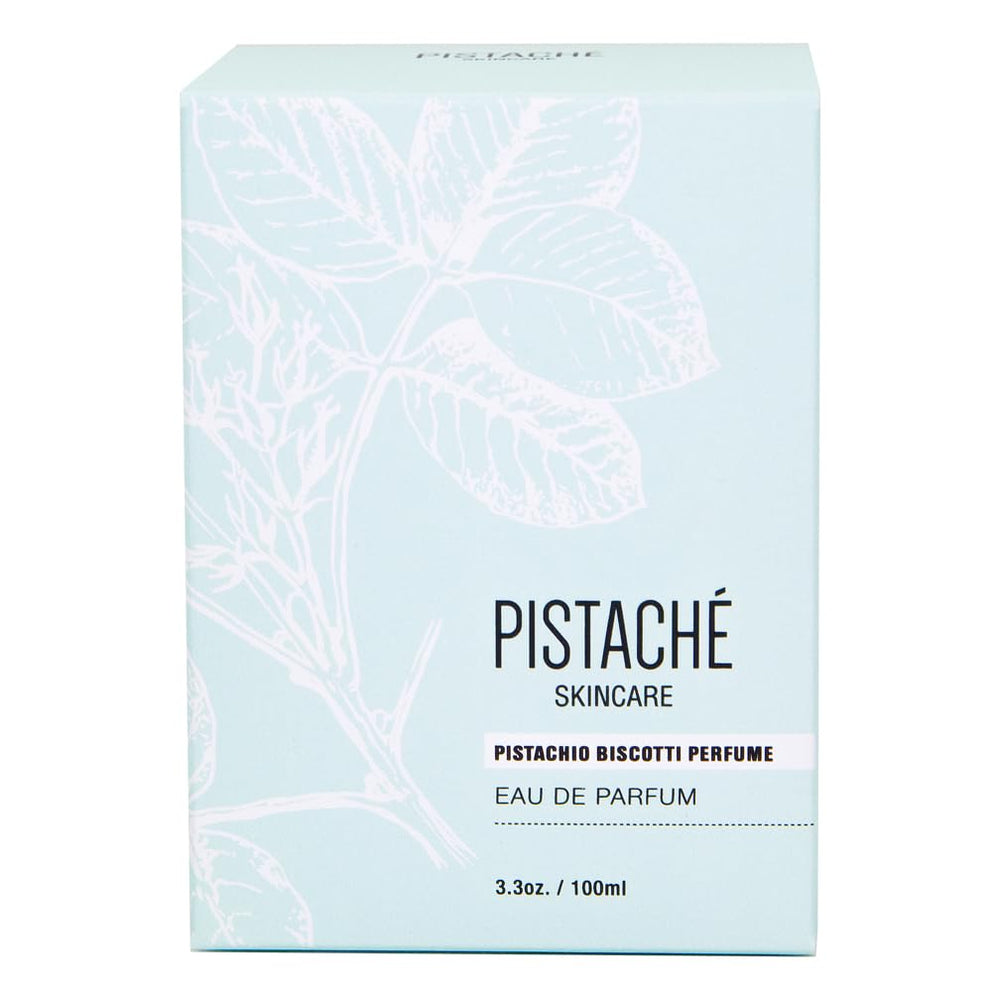 Pistache Skincare Pistachio Biscotti Perfume packaging, eco-friendly and premium.