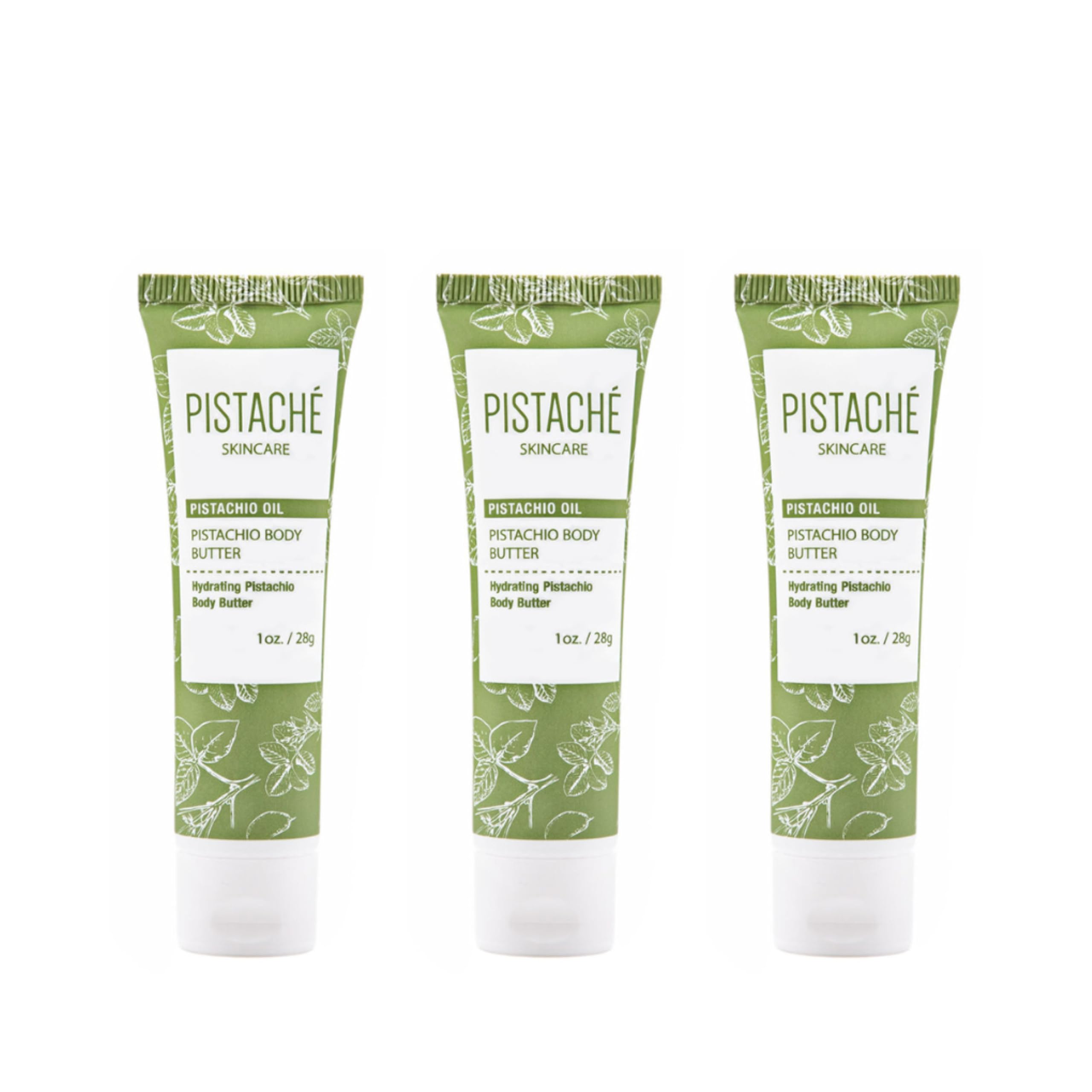 Pistaché Skincare Pistachio Oil Whipped Body Butter Trio pack delivers deep hydration for dry skin.