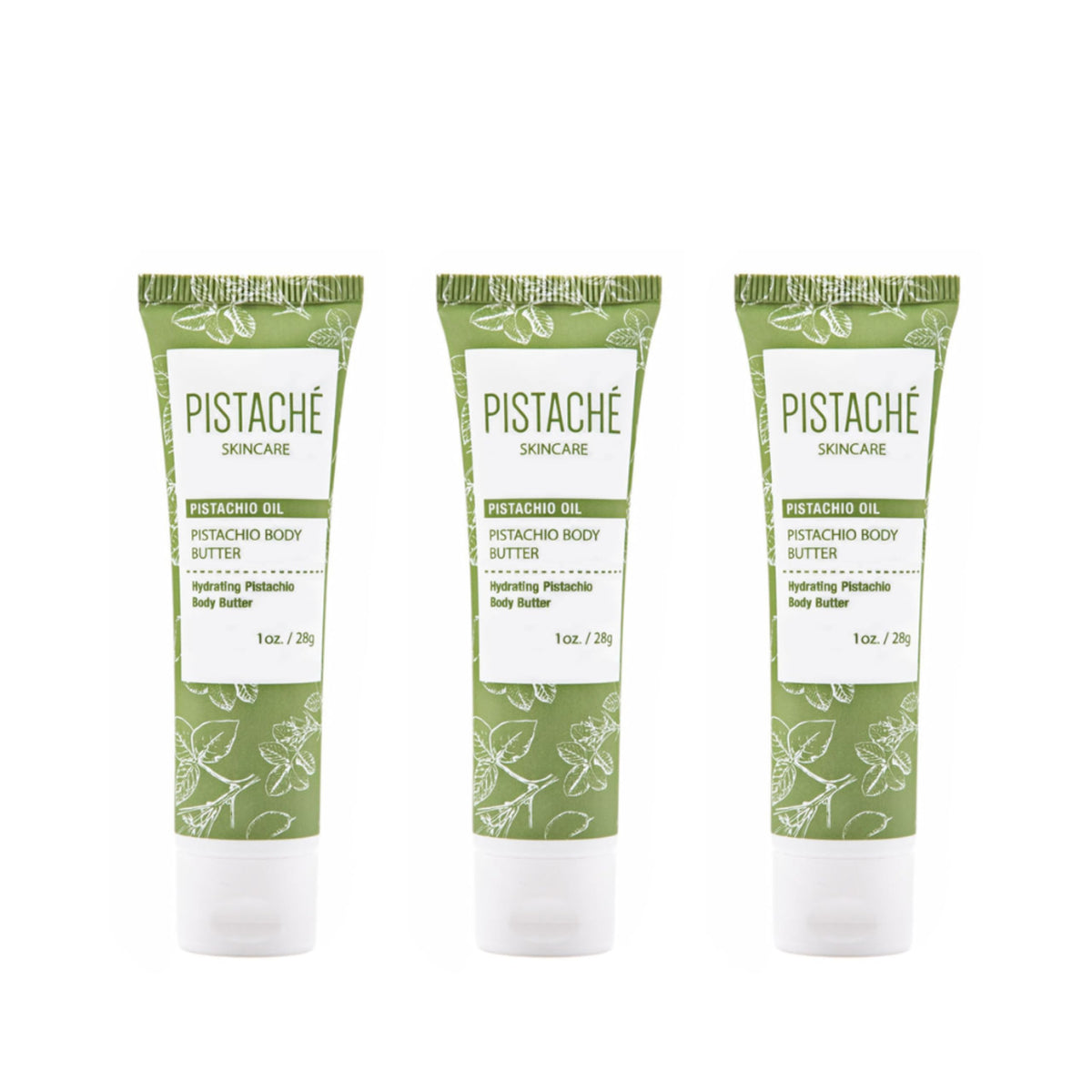 Pistaché Skincare Pistachio Oil Whipped Body Butter Trio pack delivers deep hydration for dry skin.
