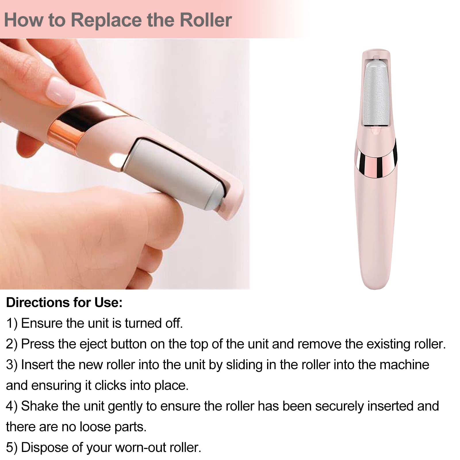 Piwerod Pedi Roller compatibility image shows fit with Finishing Touch Flawless Pedi tools.
