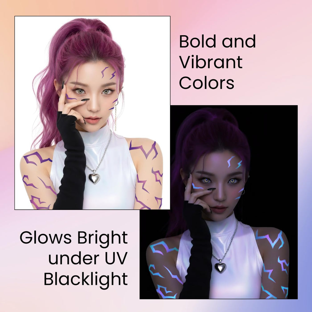 Pixel Hearts blacklight neon blue tattoo shines bright for rave and nightlife looks.