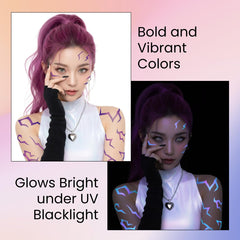Pixel Hearts blacklight neon blue tattoo shines bright for rave and nightlife looks.
