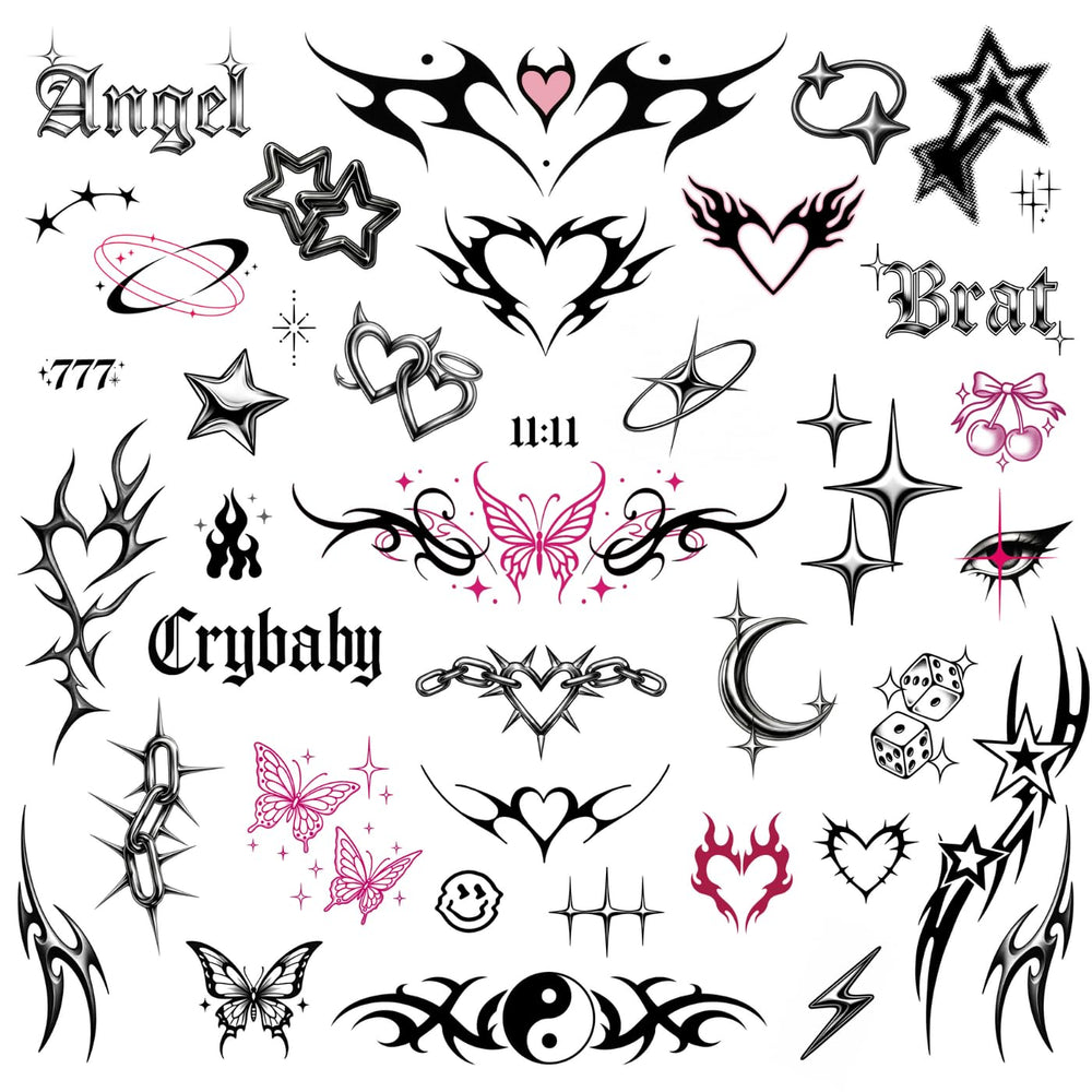 Pixel Hearts neotribal tramp stamps tattoo design for festival fashion