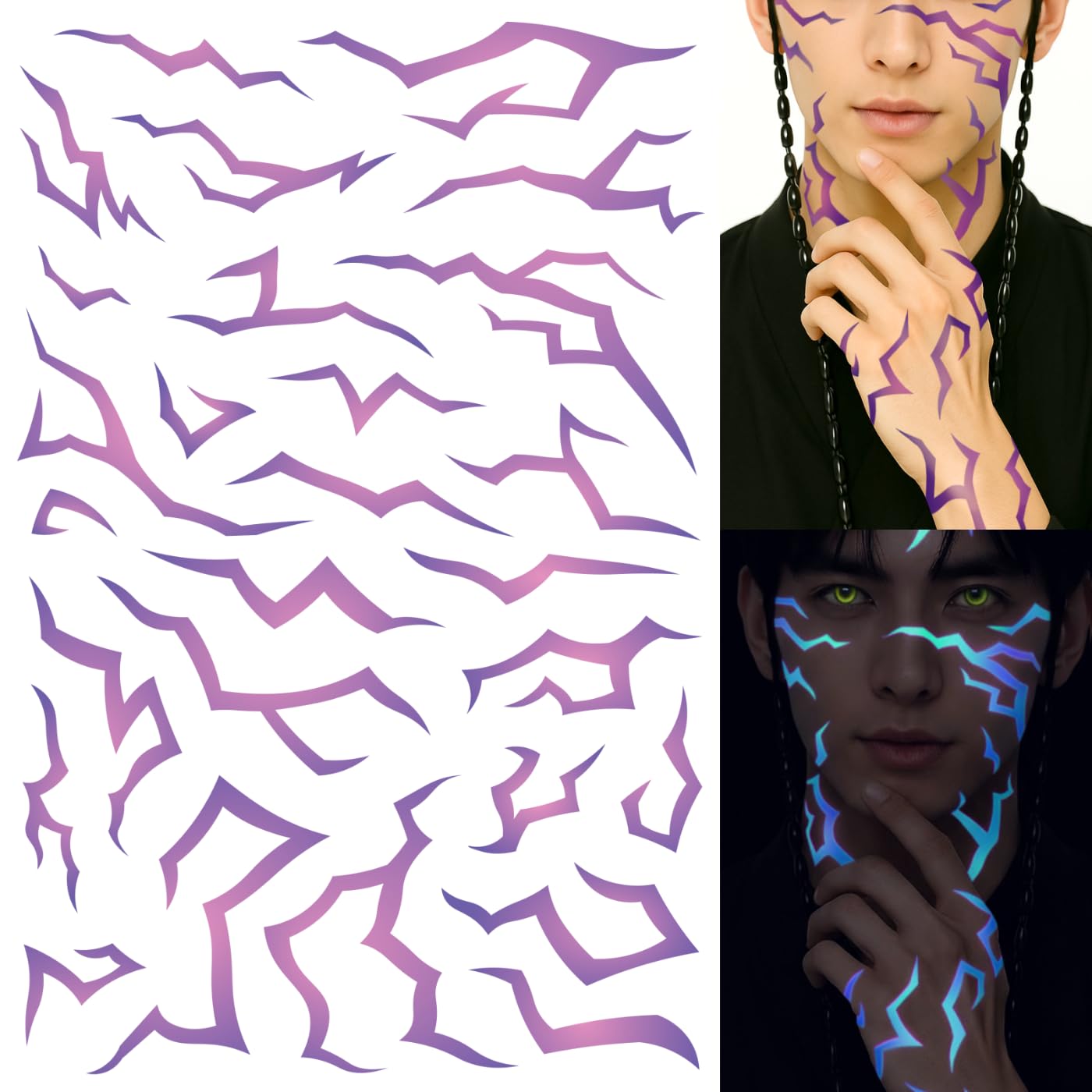 Pixel Hearts UV glow purple demon tattoo glows under blacklight for festival-ready style.