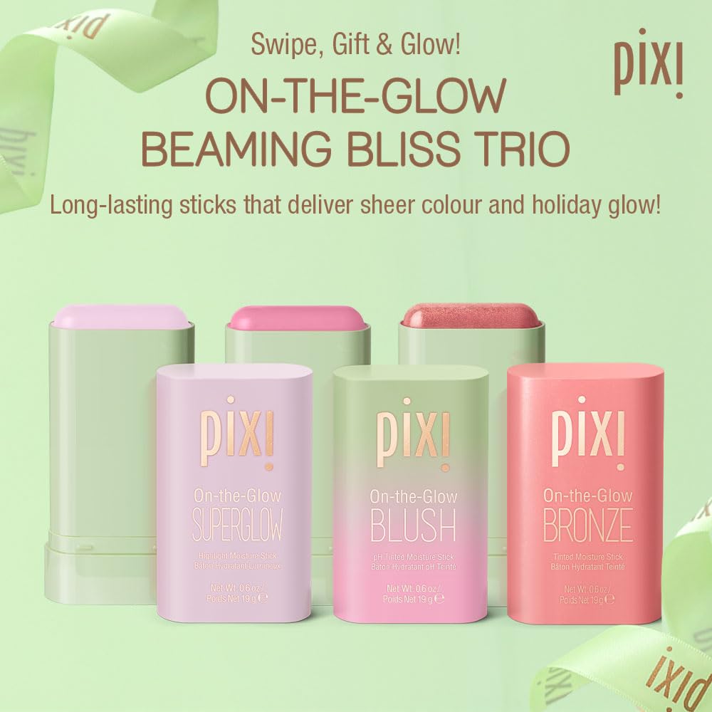 Pixi Beaming Bliss CheekTone application shows pH-reactive blush tint on cheeks.