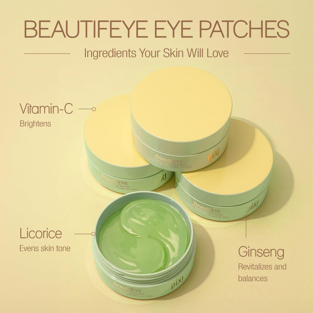 Pixi BeautifEYE patches being applied under-eye for soothing use