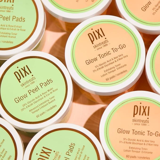 Pixi Beauty Glow Peel Pads on the face for nighttime exfoliation