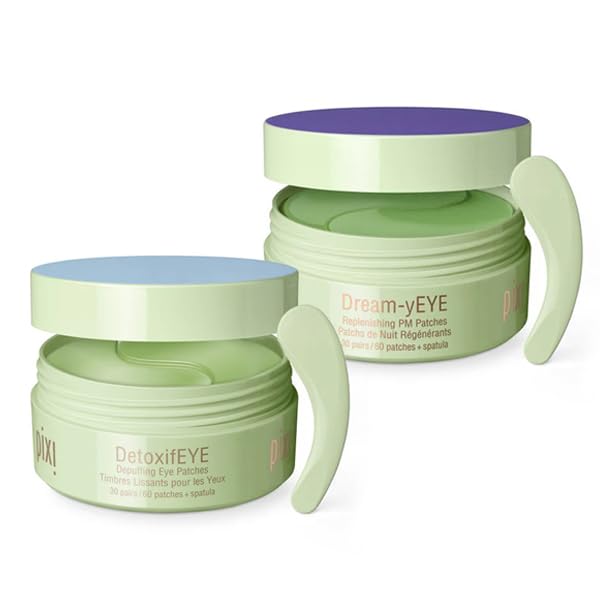 Pixi Day & Night Eye Patch Duo boxes show day and night patches for depuffing and hydration.