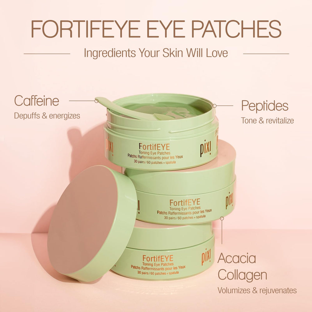 Pixi FortifEYE caffeine depuffs the under-eye area for refreshed appearance.