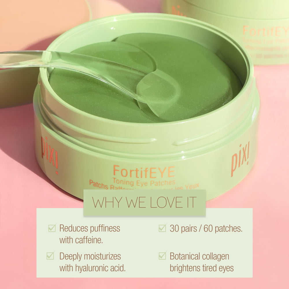 Pixi FortifEYE unscented formula shown as gentle for sensitive skin.