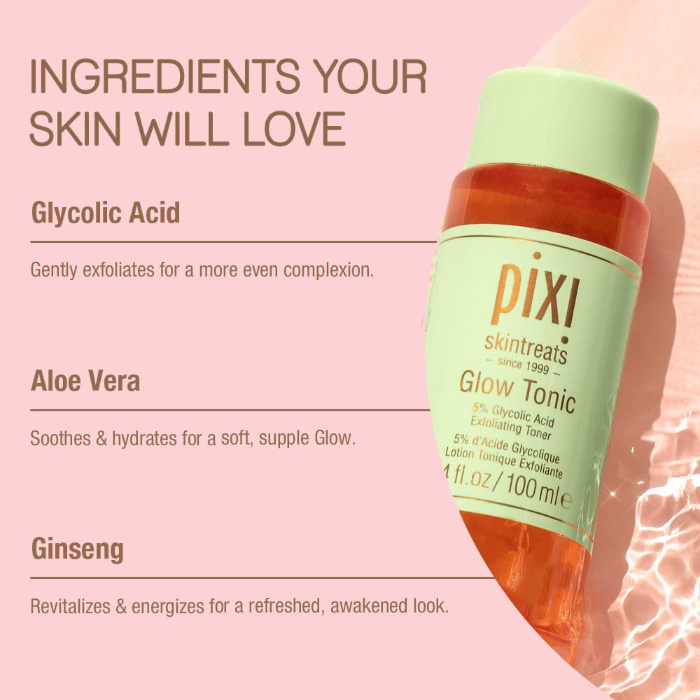Pixi Glow Tonic alcohol-free symbol stresses gentle skincare.