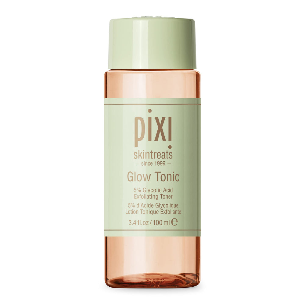 Pixi Glow Tonic bottle shows the 3.4 oz size for daily brightening routine.