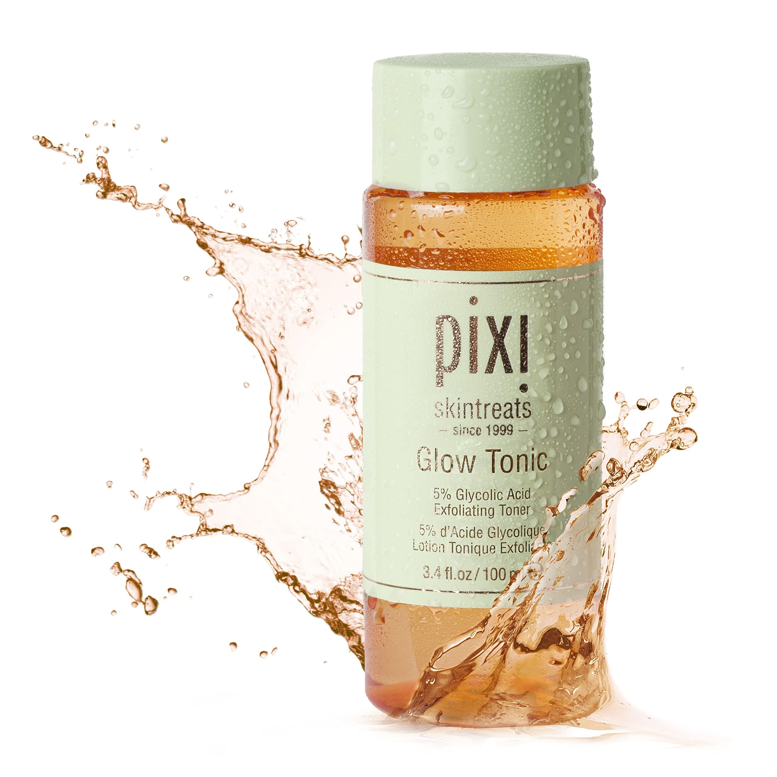 Pixi Glow Tonic ingredients graphic shows glycolic acid with ginseng and aloe.