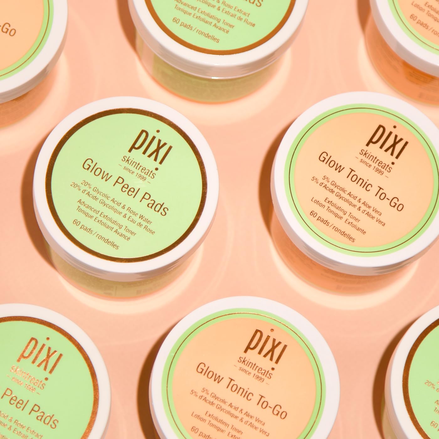 Pixi Glow Tonic to-Go packaging highlights alcohol-free formula and hydration.