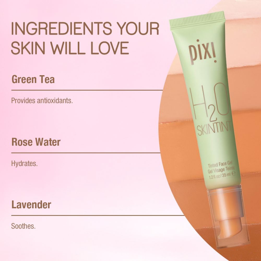 Pixi H2O SkinTint green tea essence imagery suggests antioxidant support