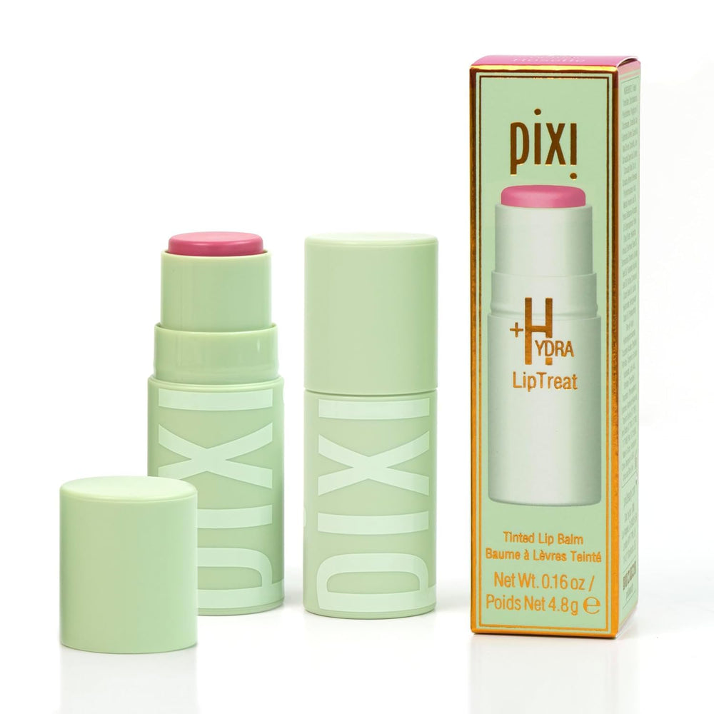 Pixi Hydra LipTreat Rosette tube showing tinted hydrating balm benefits