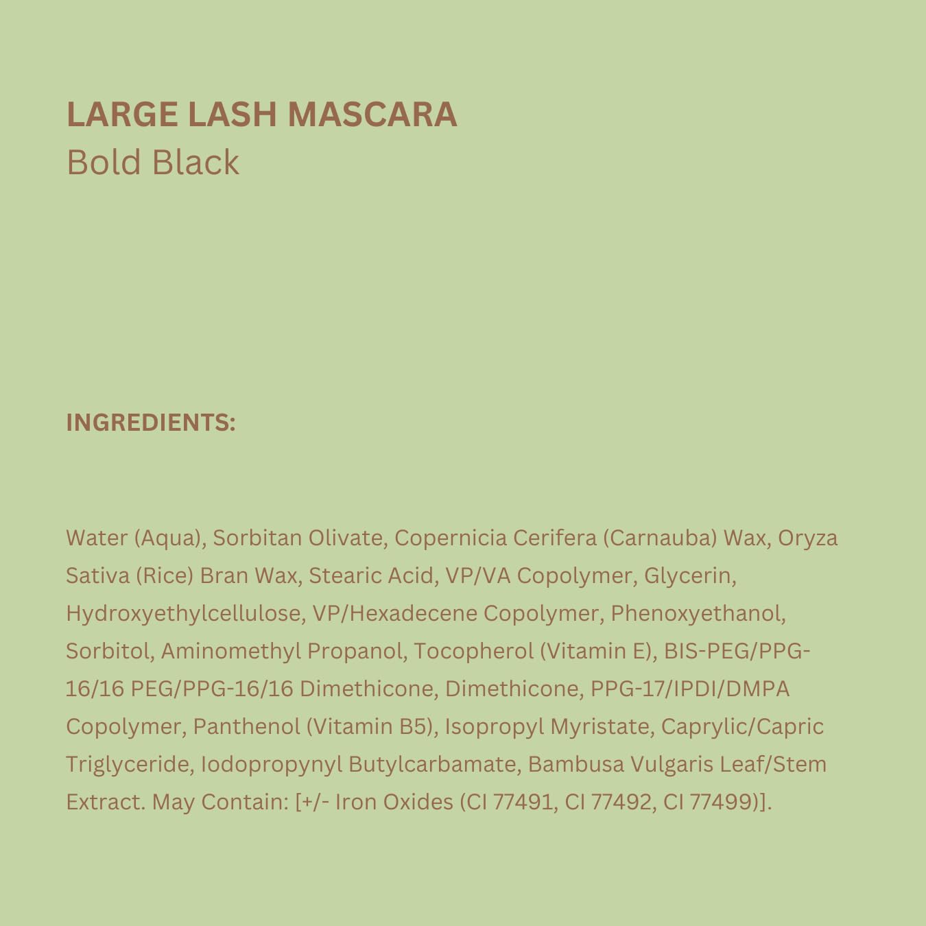 Pixi Large Lash Mascara packaging highlights fragrance-free and paraben-free formula