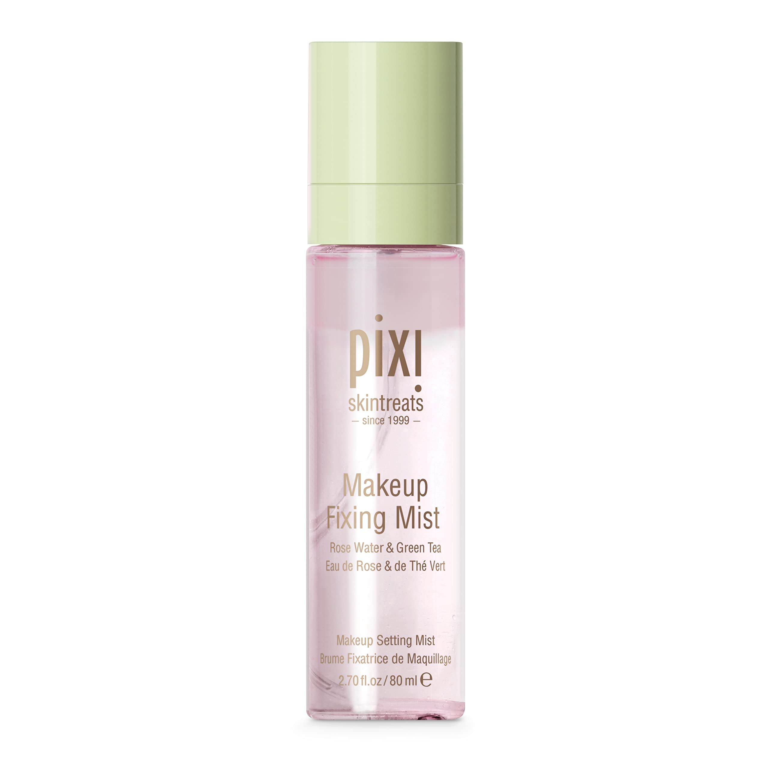Pixi makeup fixing mist bottle showing long wear and hydration benefits