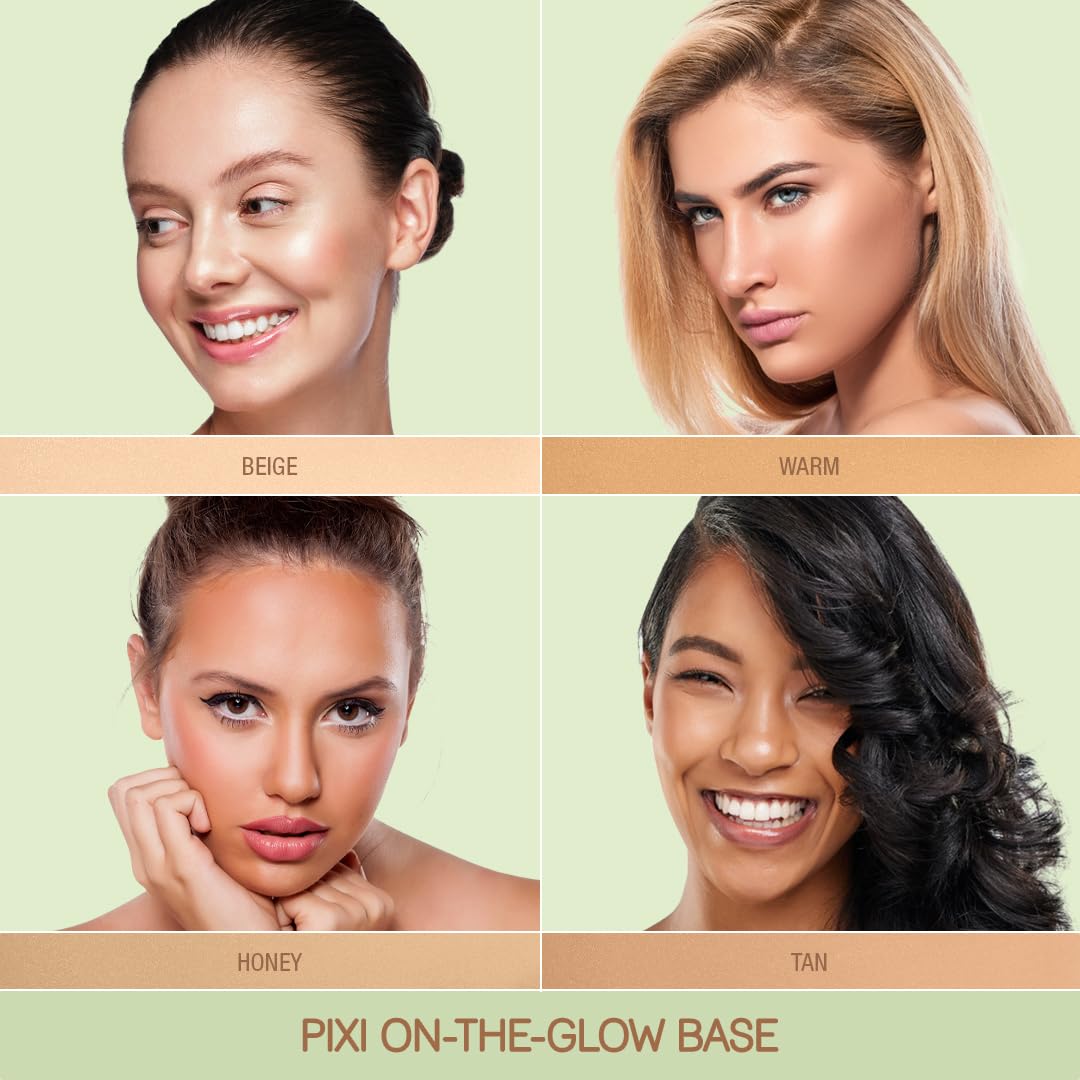 Pixi On-the-Glow Base texture close-up reveals a blur-friendly, buildable finish.