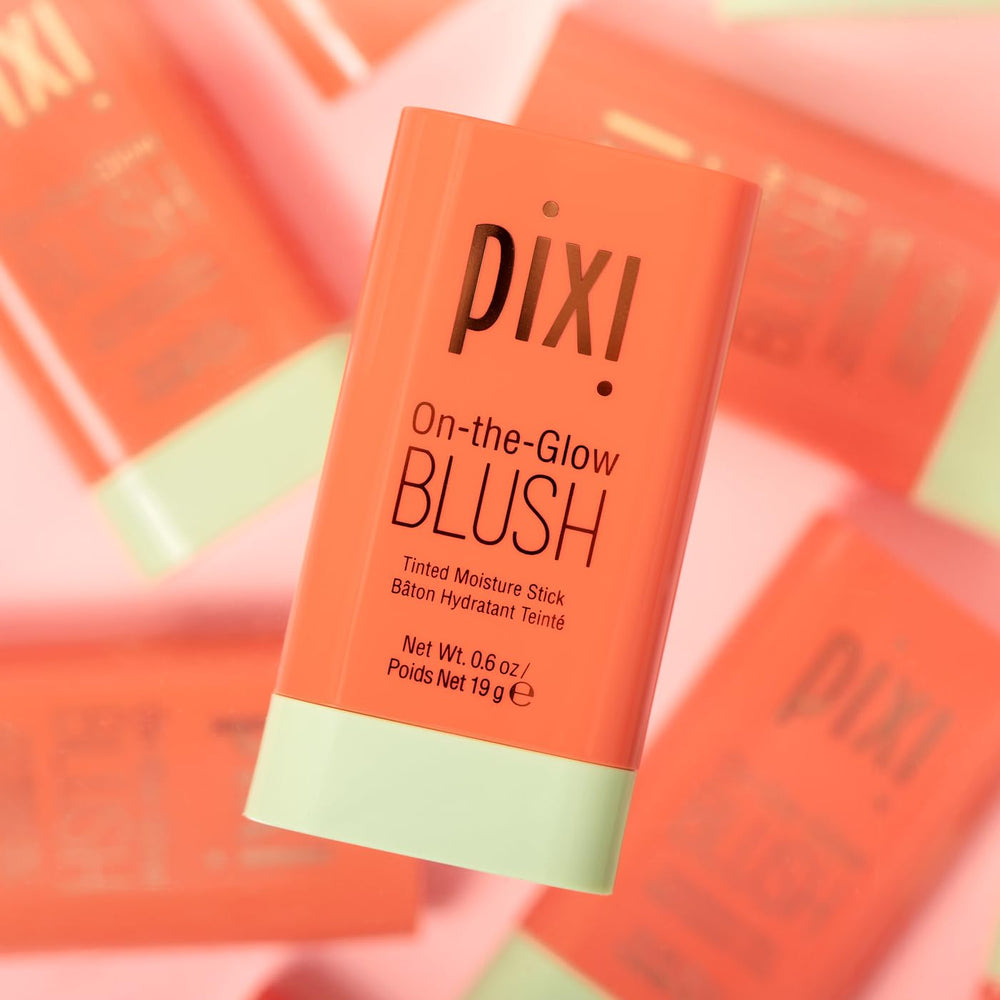 Pixi On-the-Glow Blush compact and cap shown for on-the-go touch-ups.