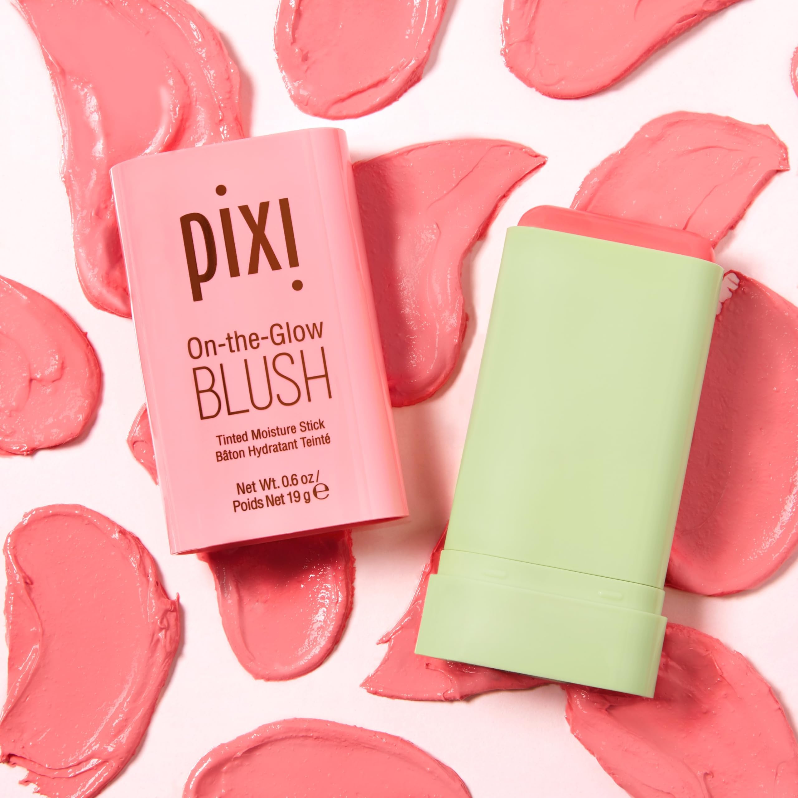 Pixi On-the-Glow Blush Fleur lip application shows versatile tint for lips and cheeks