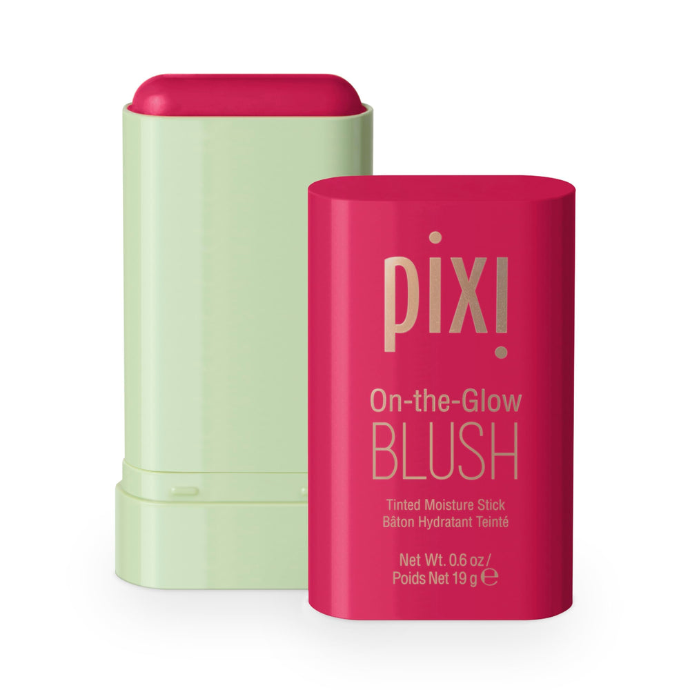 Pixi On-the-Glow Blush Ruby tube cap closeup showing hydrating formula for cheeks.