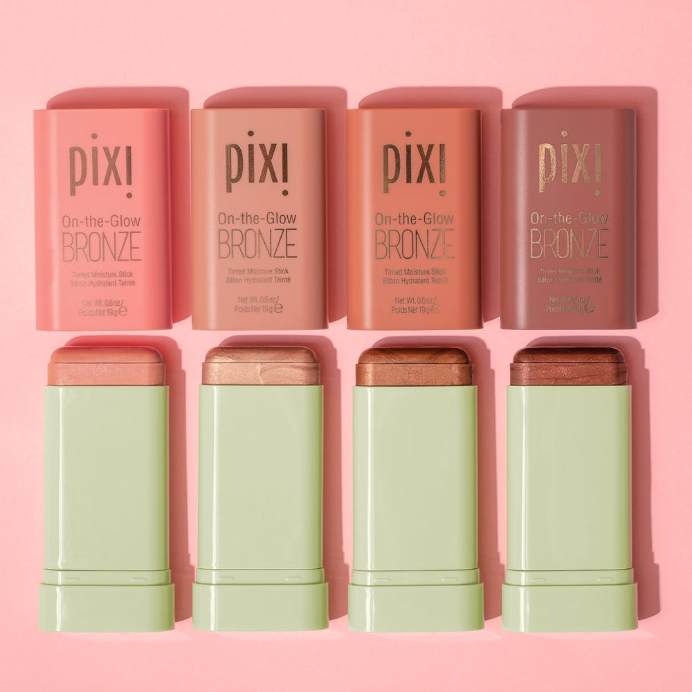 Pixi On-the-Glow Bronze on-cheek application shows easy one-swipe color.