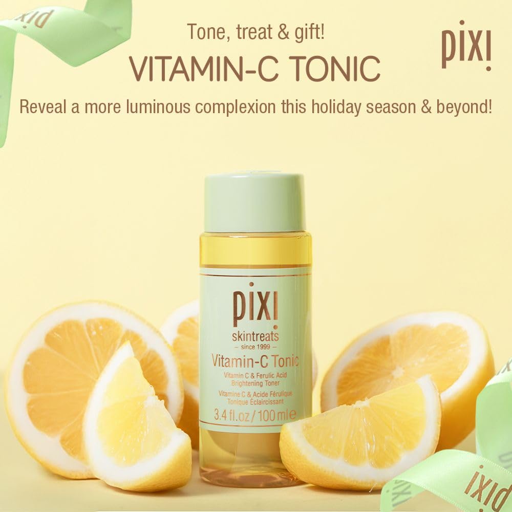 Pixi Vitamin-C Tonic close-up shows citrus extracts for vitamin-rich skin support.