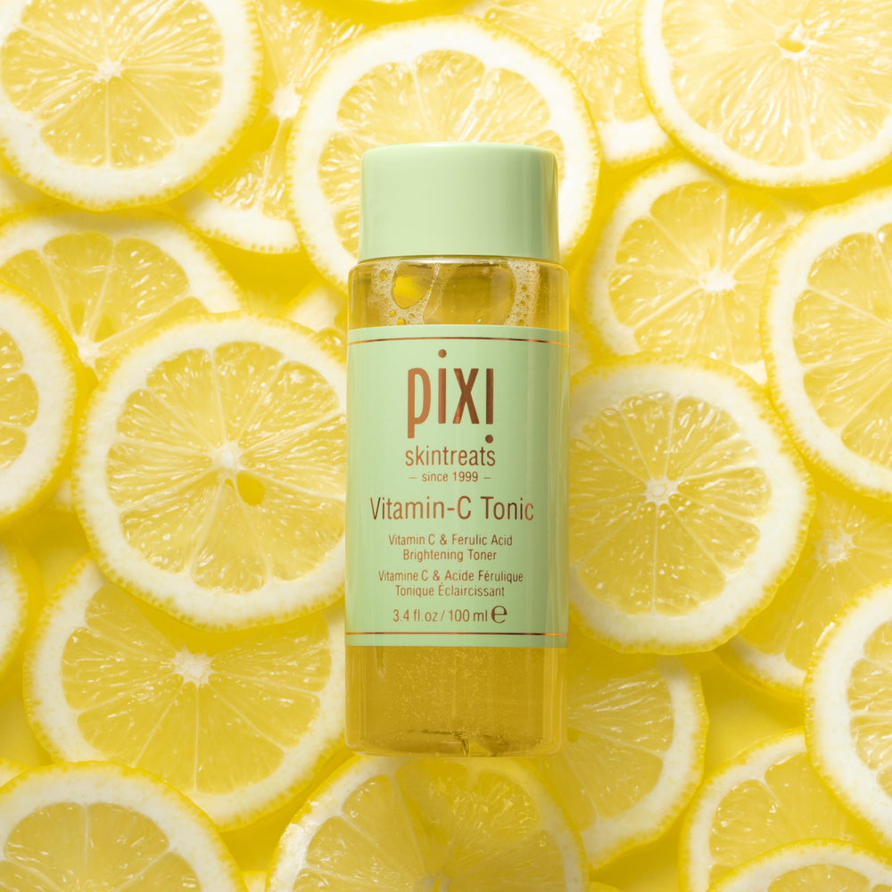 Pixi Vitamin-C Tonic citrus imagery hints gentle exfoliation with willow bark balance.