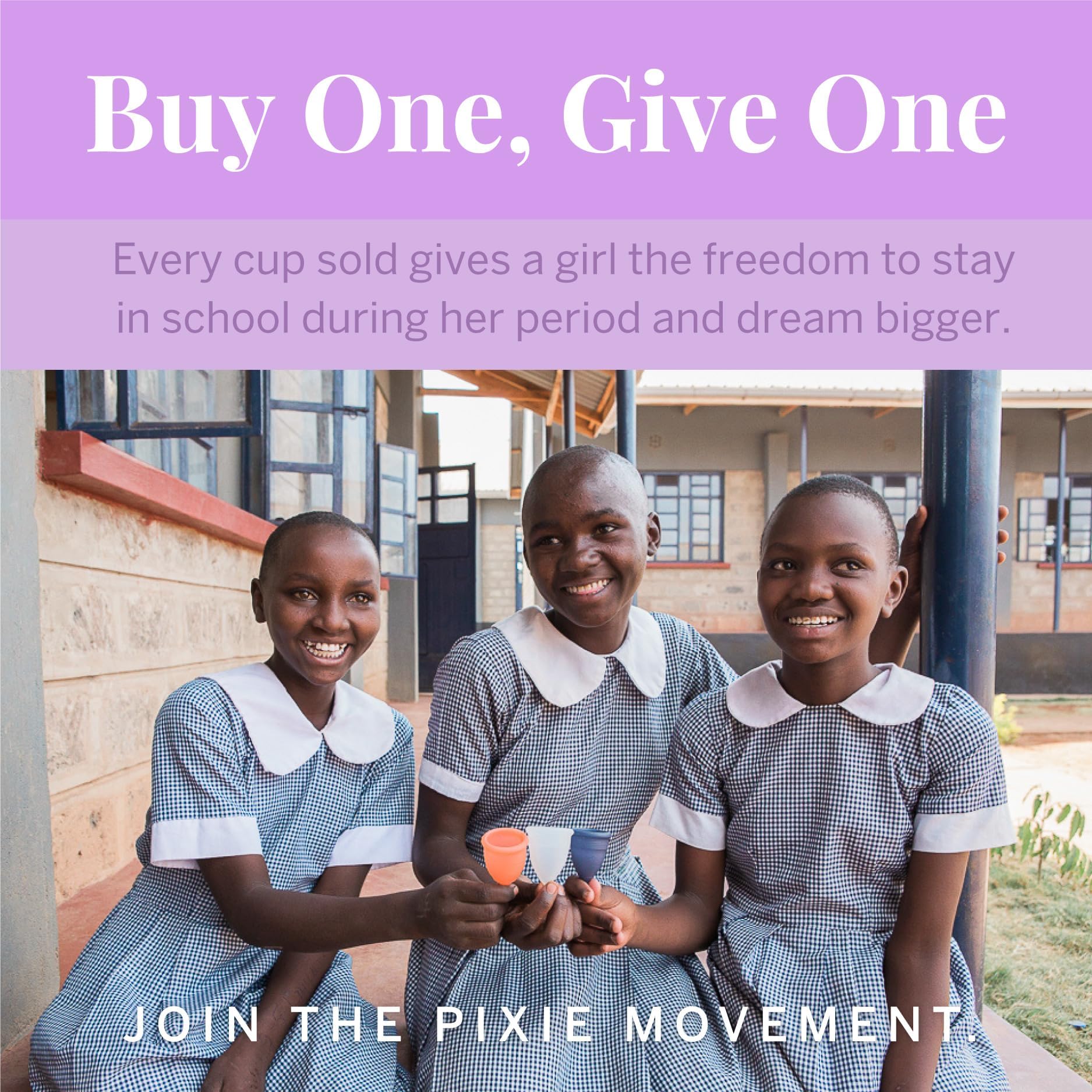 Pixie Cup donate program—one-for-one impact.