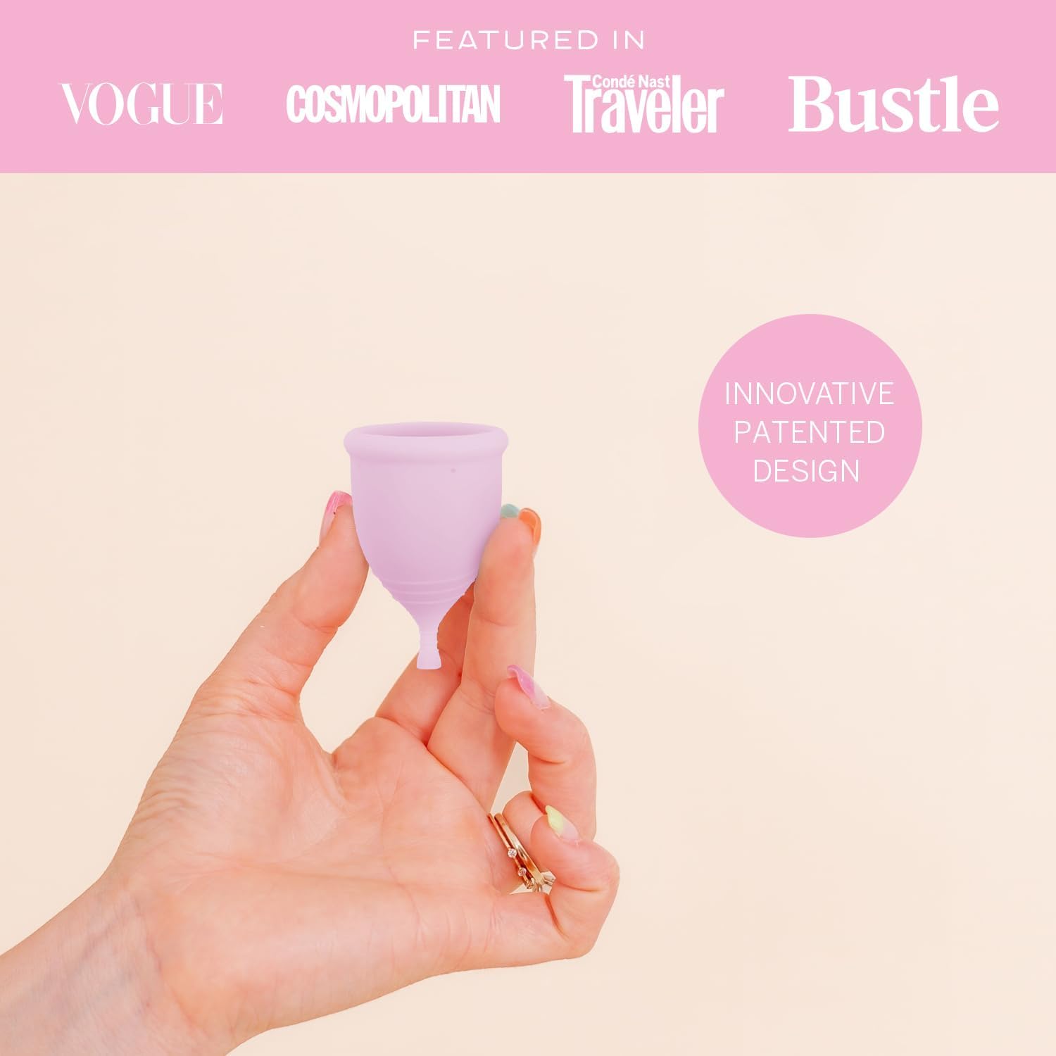 Pixie Cup extra-small blush silicone close-up highlights medical-grade material