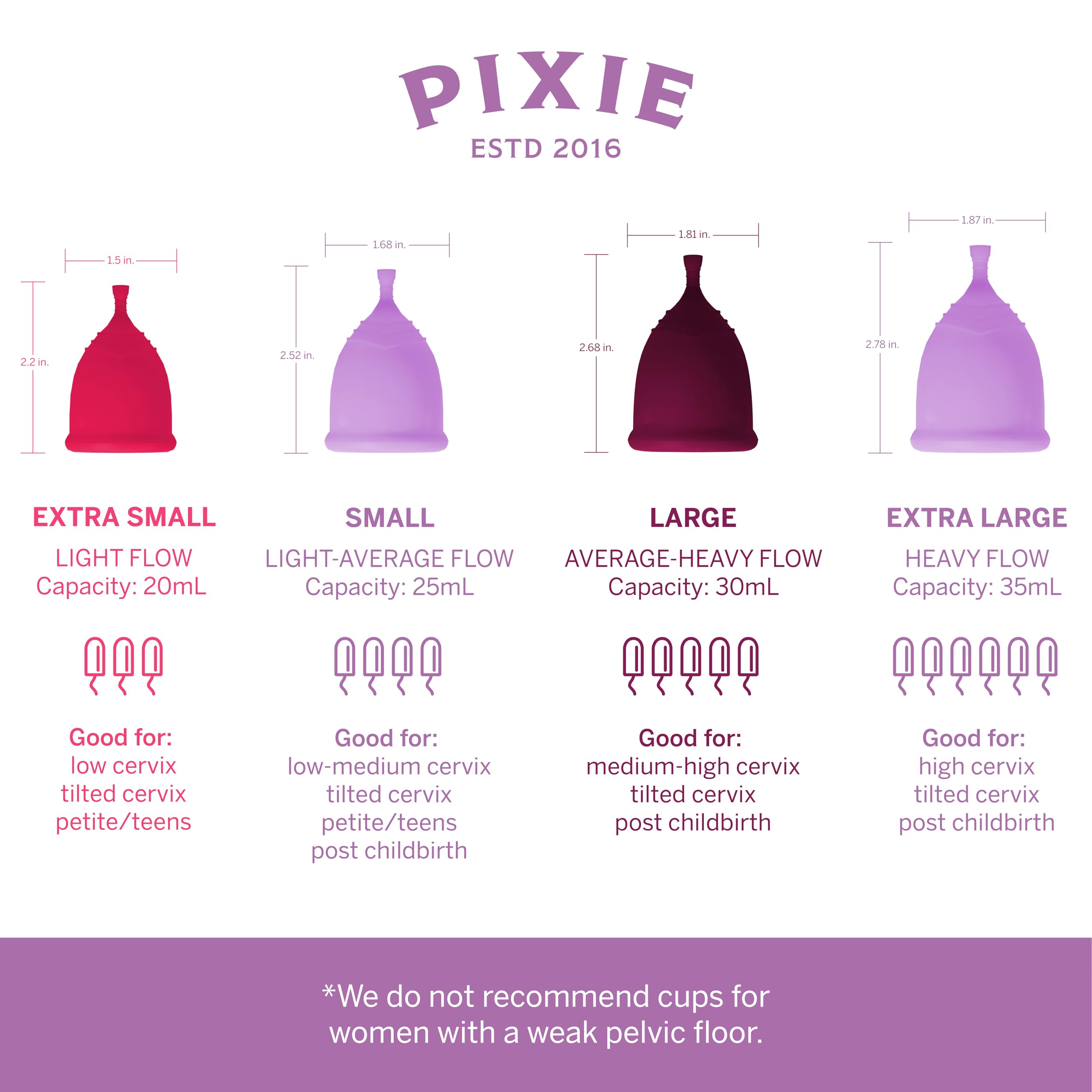 Pixie Cup extra-large size shown for heavier flow days.