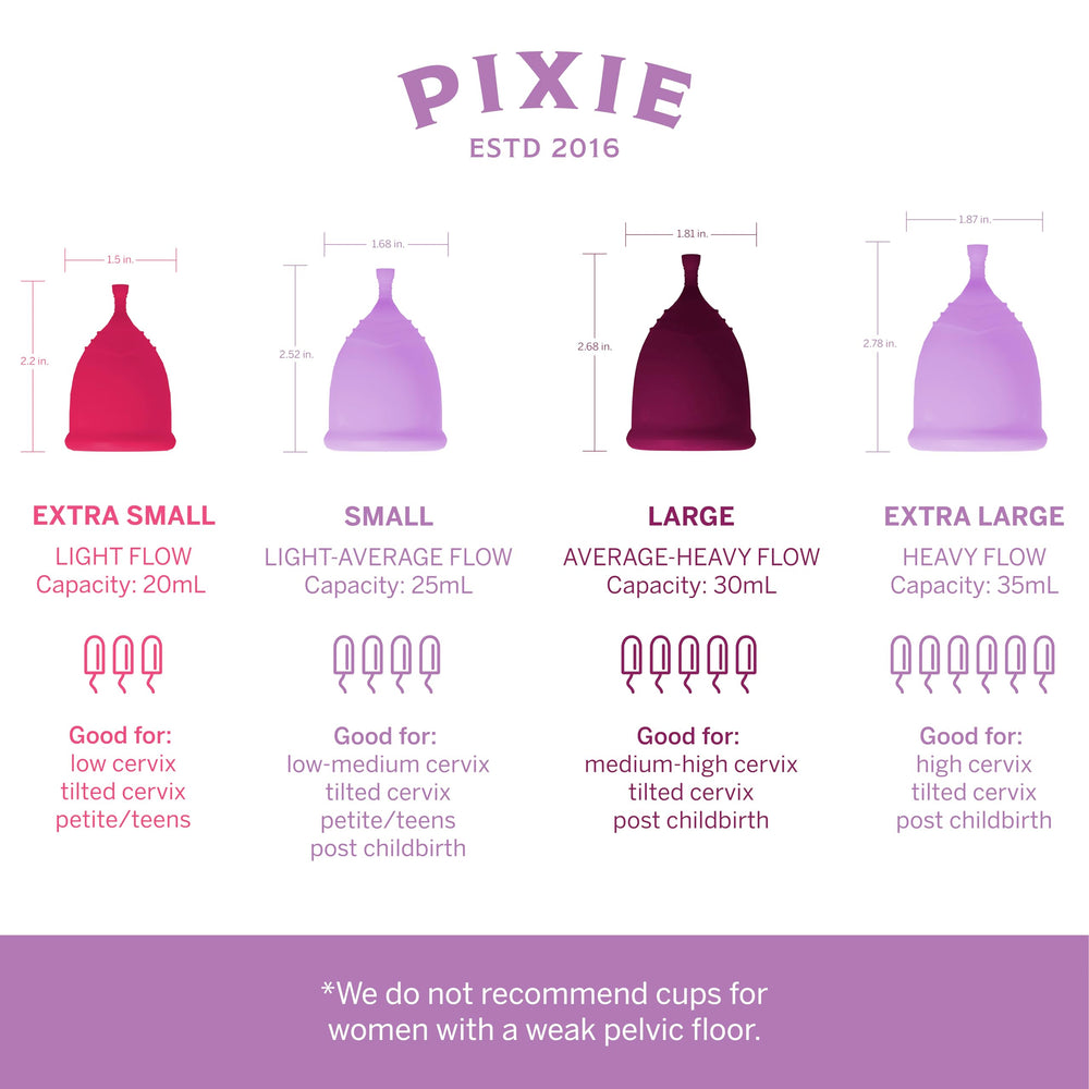 Pixie Cup extra-large size shown for heavier flow days.