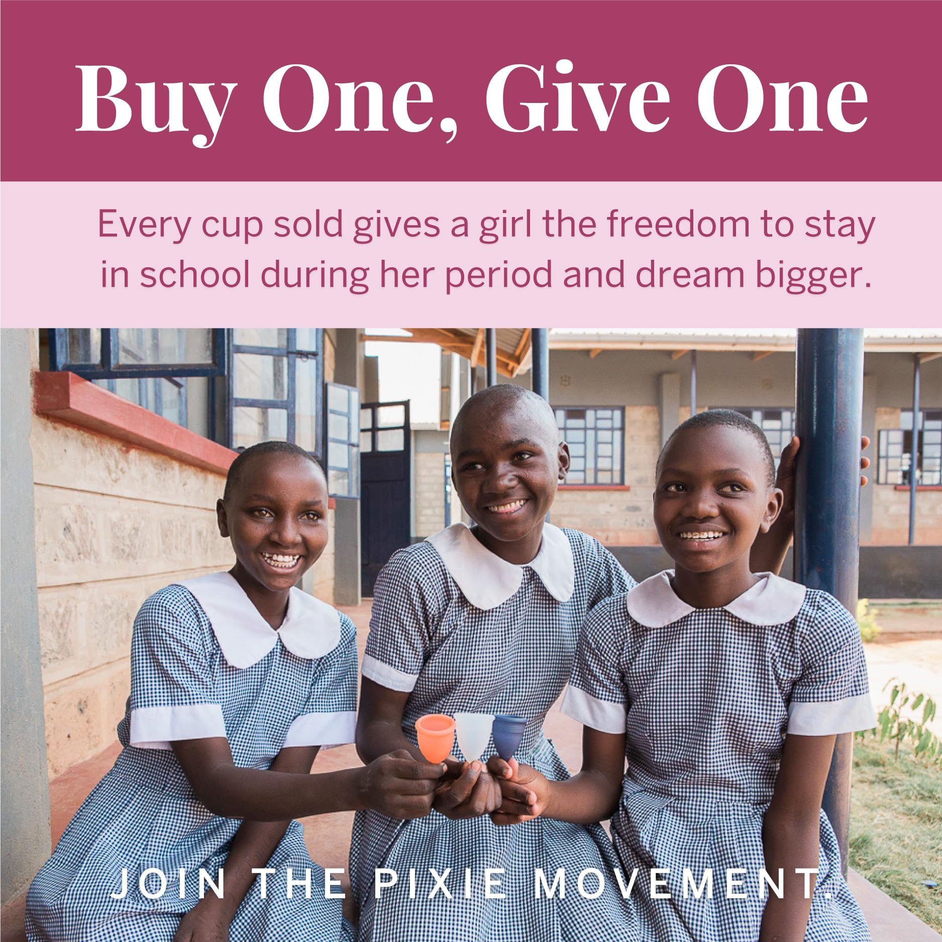 Pixie Cup metal-free silicone highlights safe materials for feminine care.