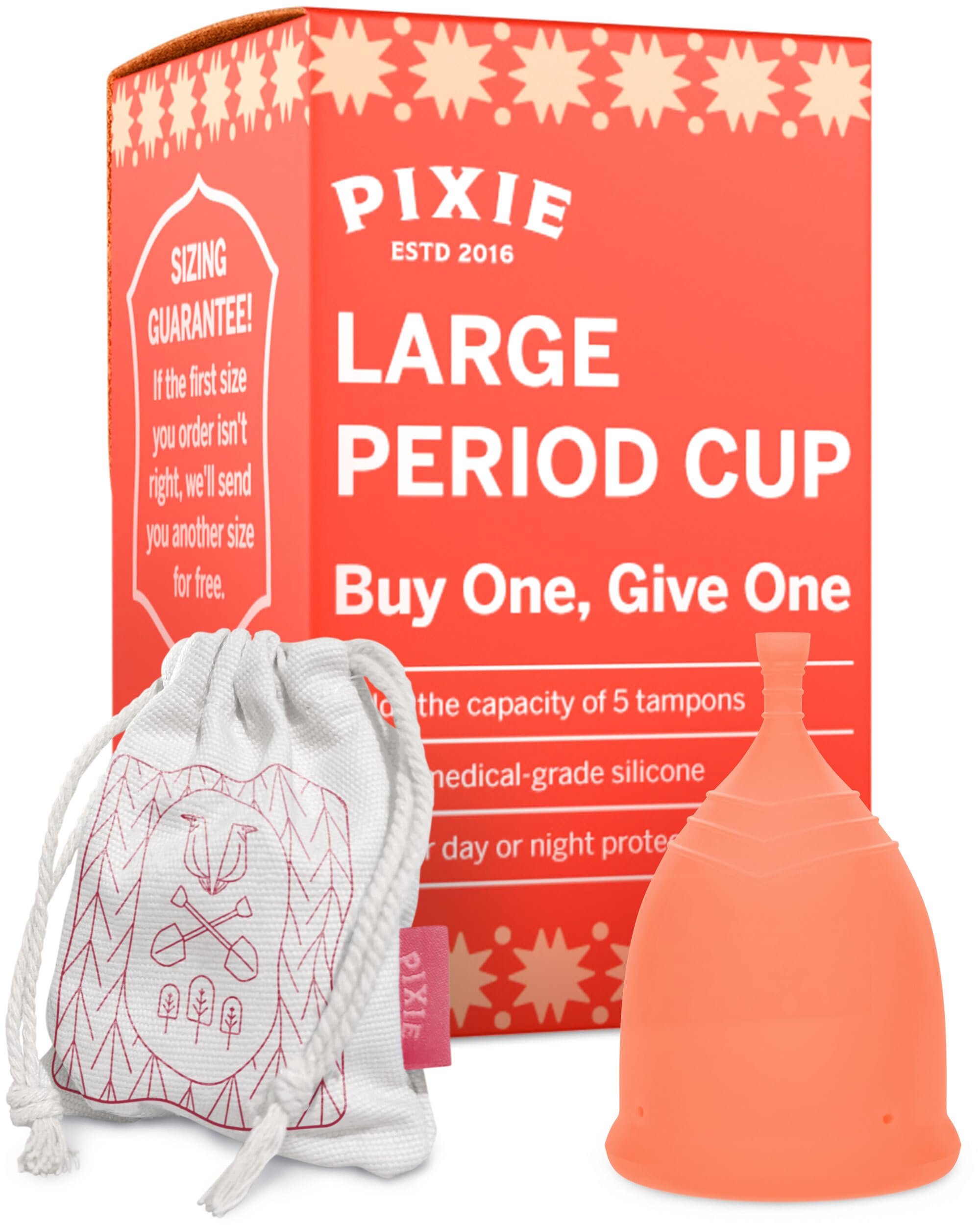 Pixie Cup packaging photo highlights reusable design and eco-friendly mission