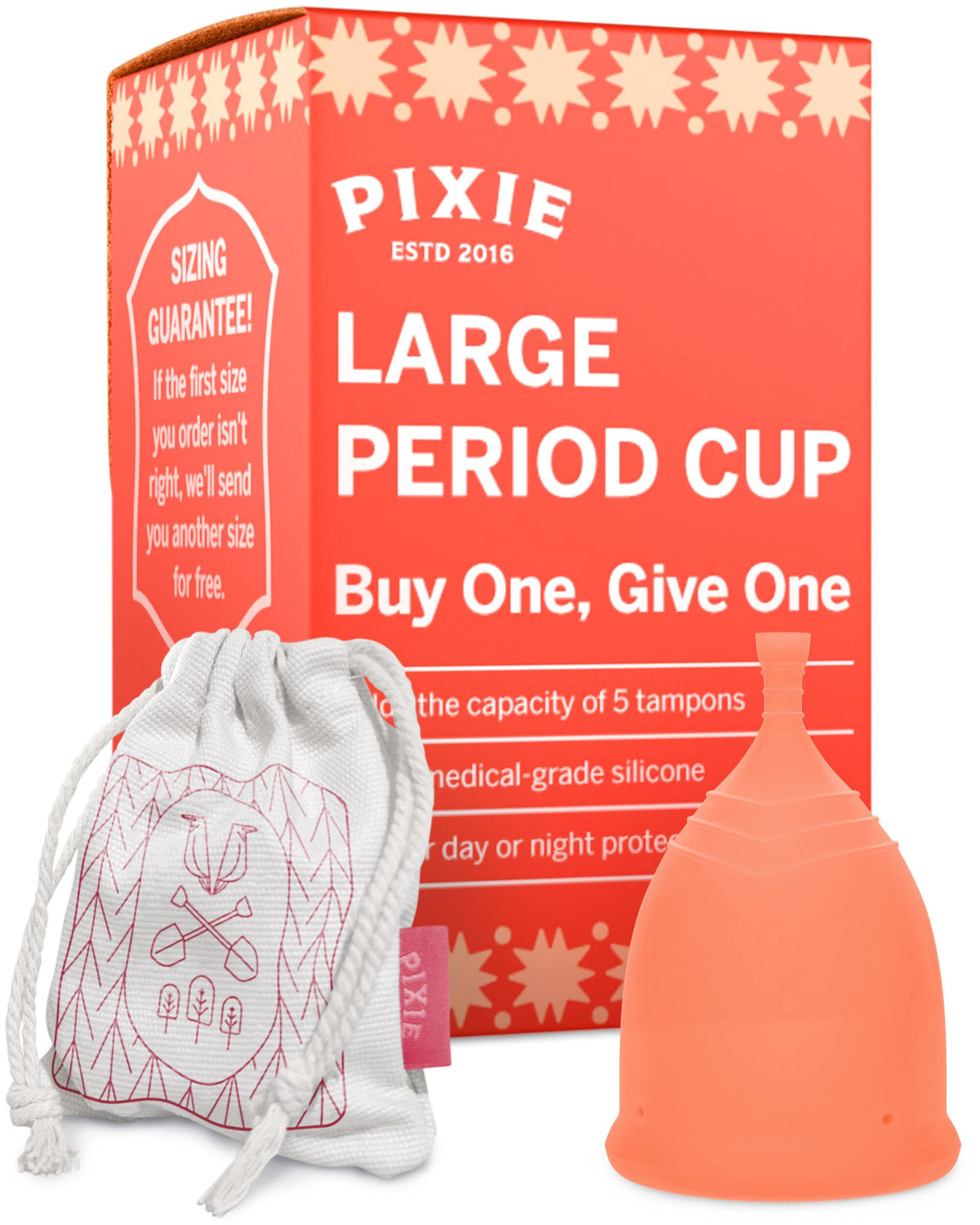 Pixie Cup packaging photo highlights reusable design and eco-friendly mission