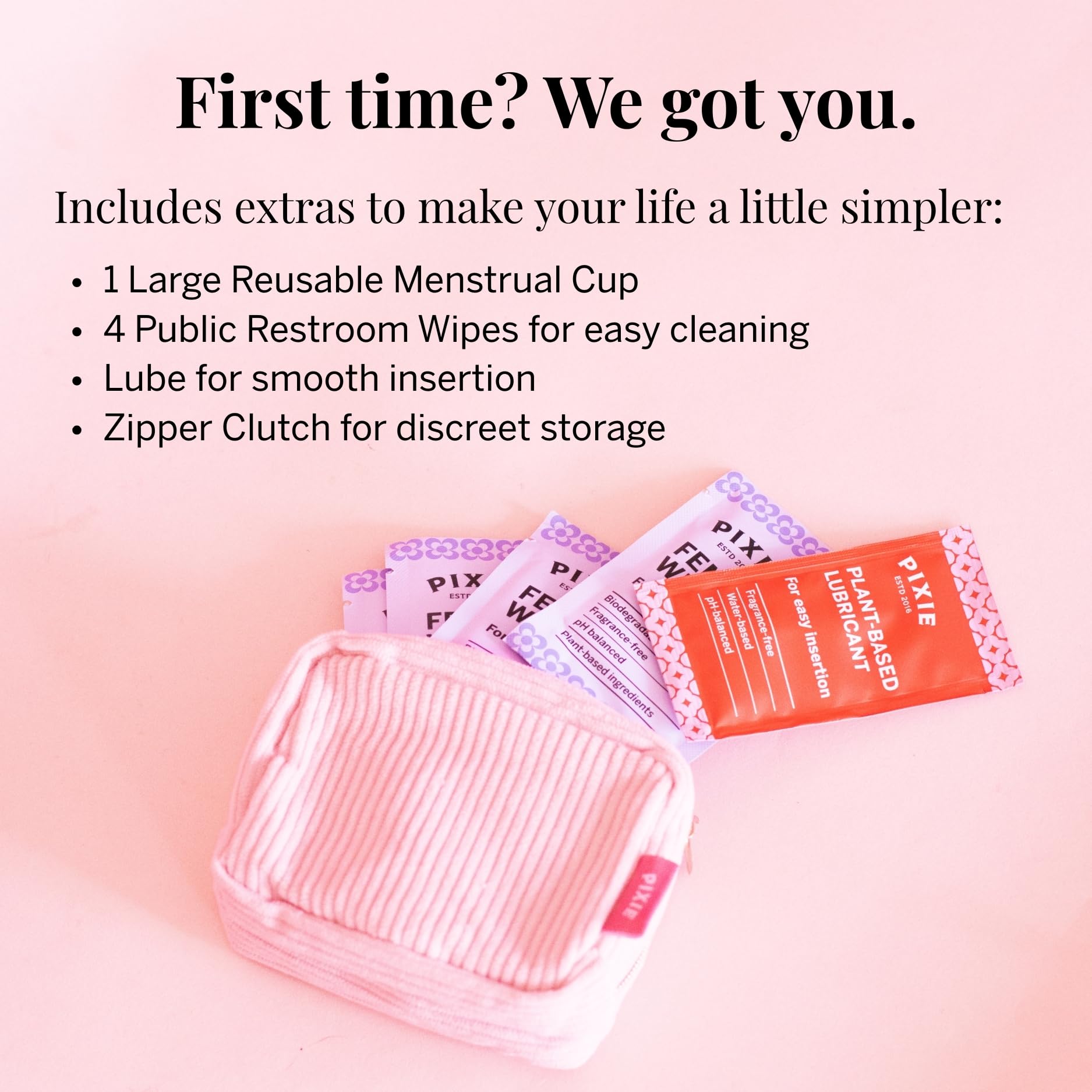 Pixie Cup Plum Large capacity three-plus-tampons demonstrates extended wear.