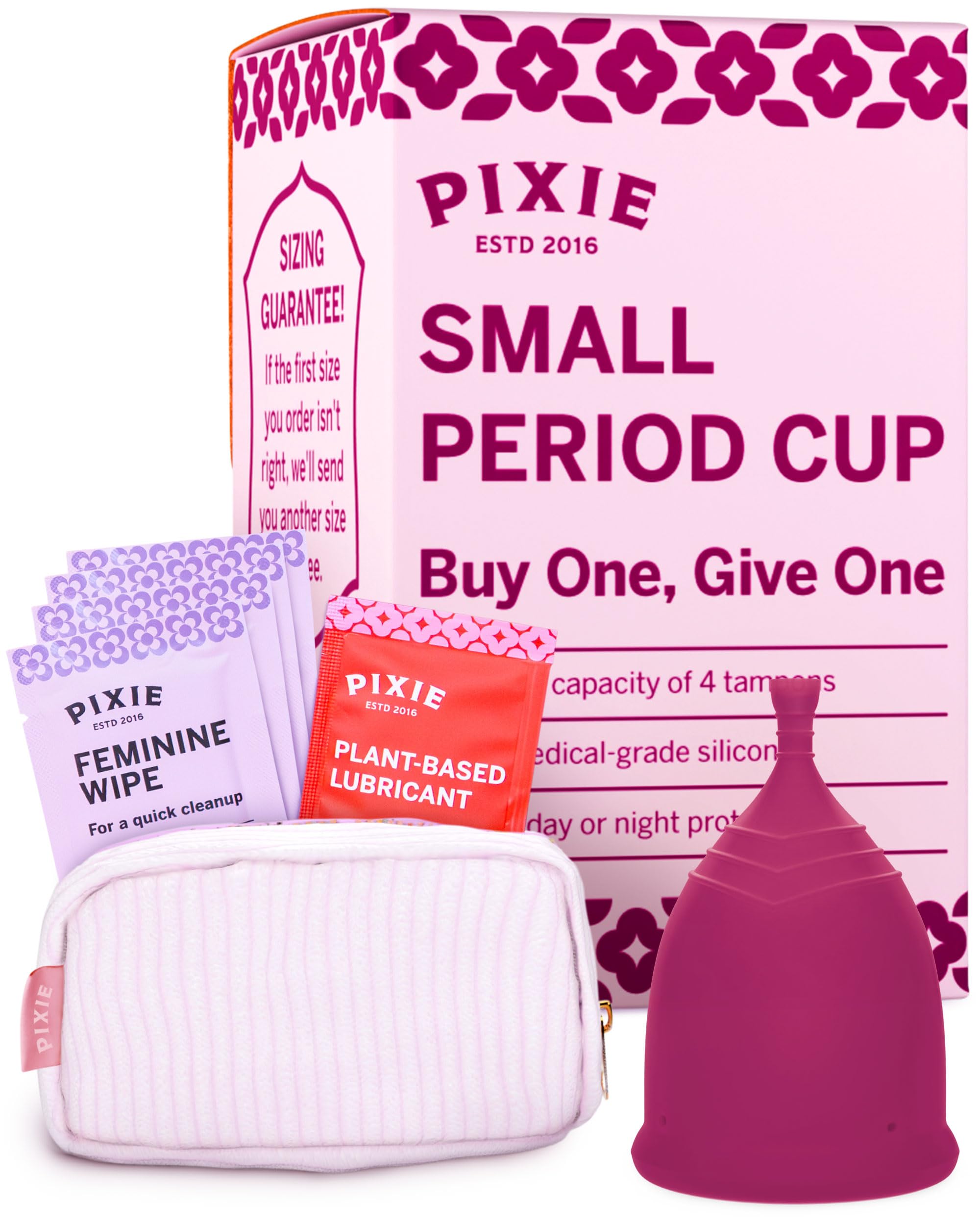 Pixie Cup Plum Small hero shows a reusable period cup for eco-friendly feminine care