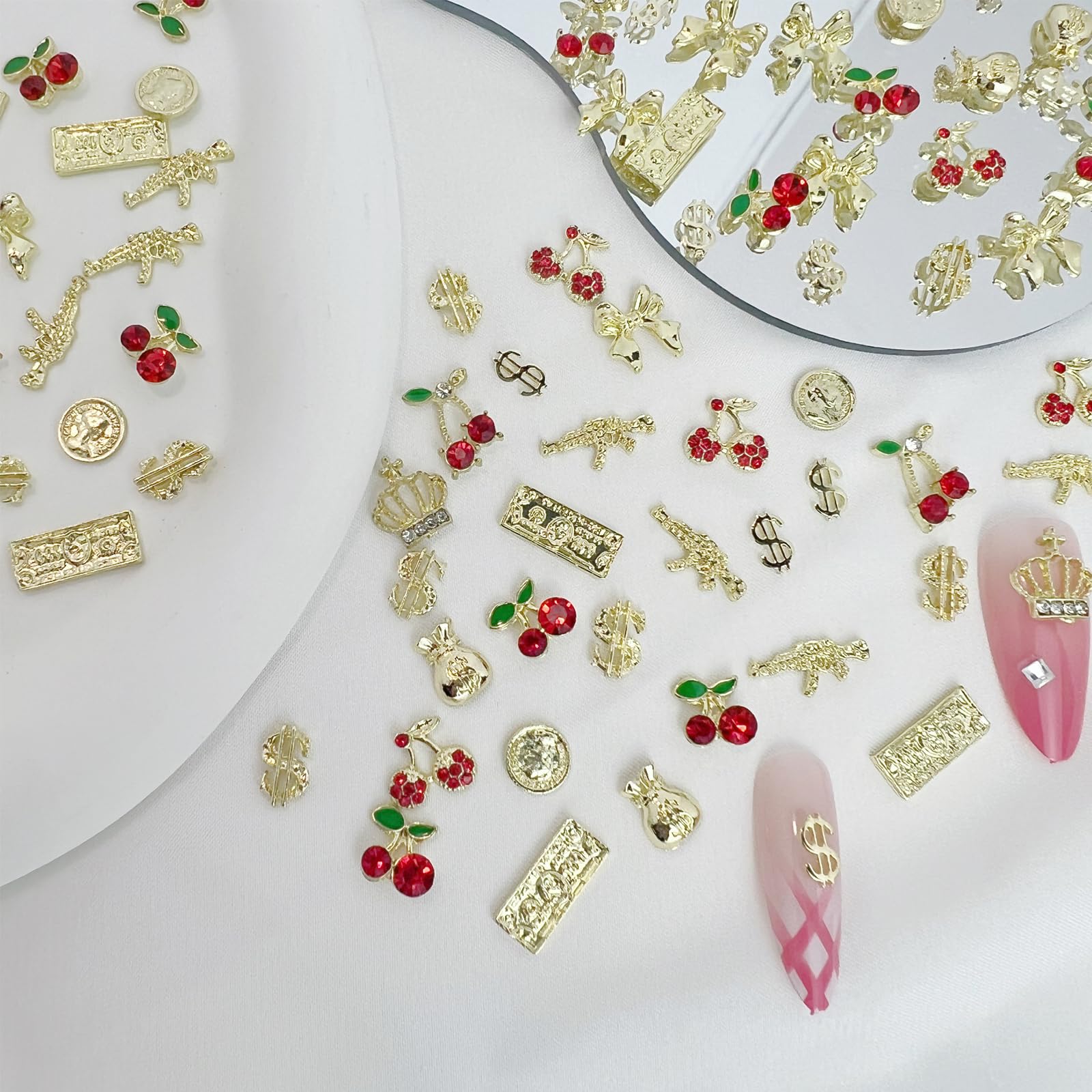 Pizadix gold nail charms with cherries spark a playful, vibrant manicure