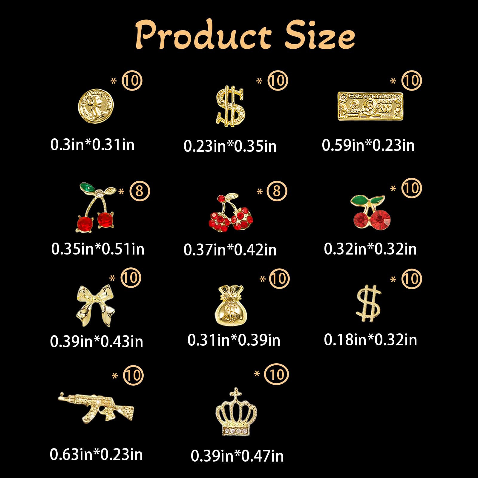 Pizadix gold nail charms with crowns create regal nail art statements