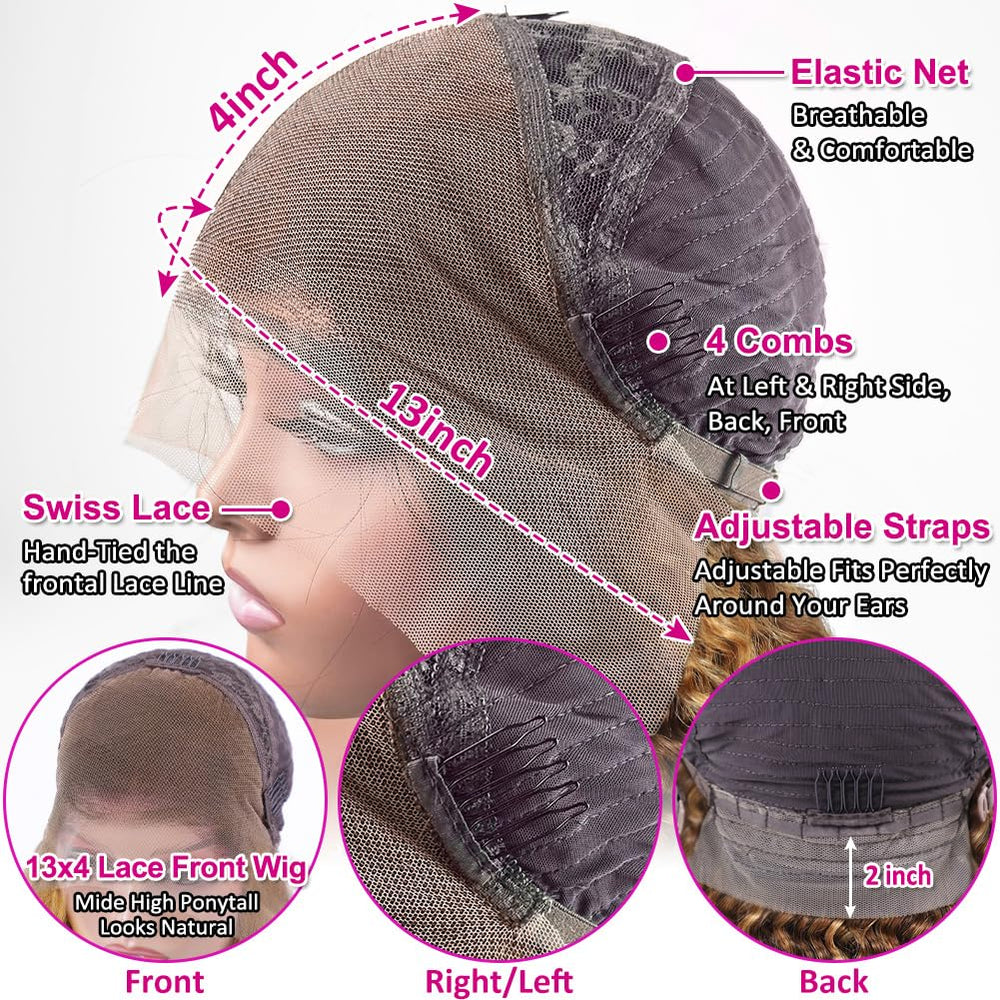 Pizazz deep wave wig showing cap with adjustable straps and multiple combs