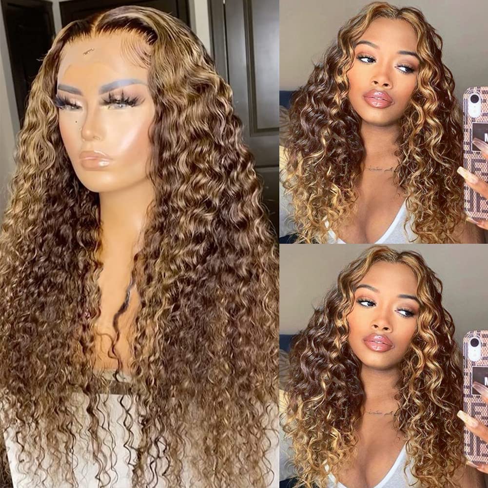 Pizazz HD 13x4 lace-front wig in honey blonde deep wave style for natural parting