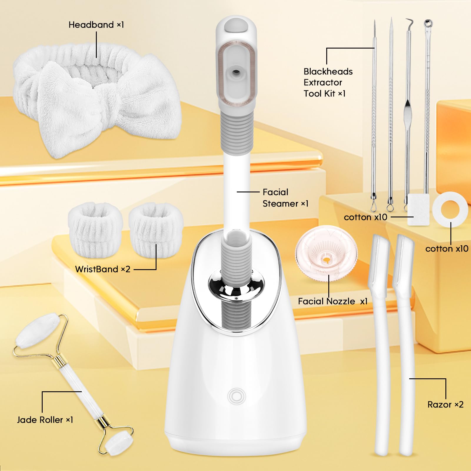 Pjordo facial steamer kit convenient tube design for seated or lying use.